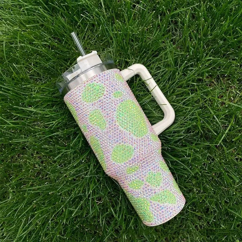 Rhinestone Embellished Travel Mug - 40oz Stainless Steel Vacuum Flask