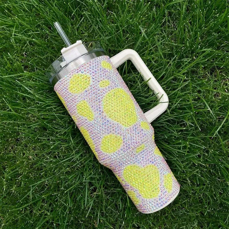 Rhinestone Embellished Travel Mug - 40oz Stainless Steel Vacuum Flask