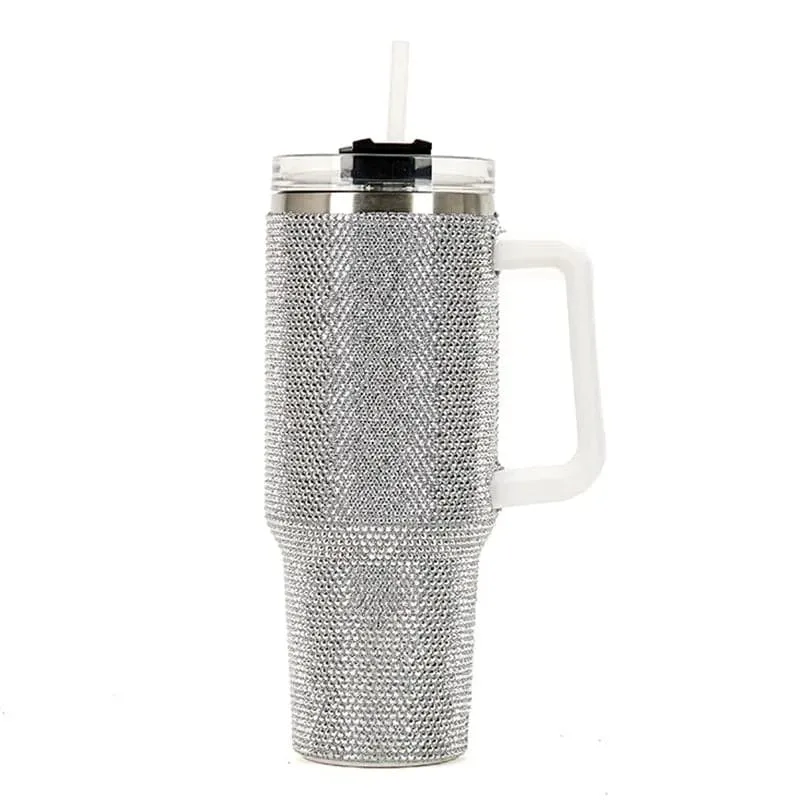 Rhinestone Embellished Travel Mug - 40oz Stainless Steel Vacuum Flask