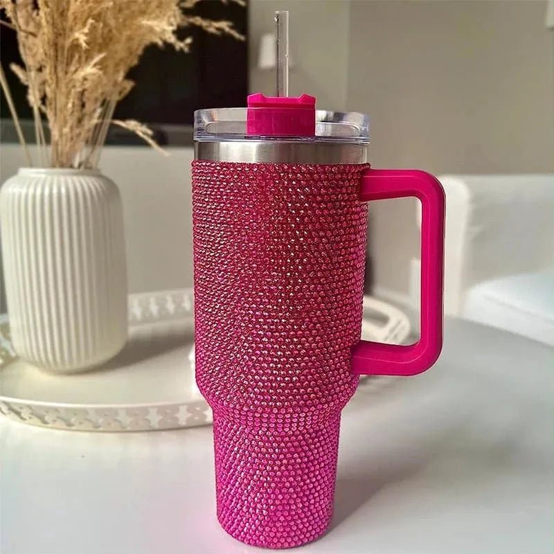 Rhinestone Embellished Travel Mug - 40oz Stainless Steel Vacuum Flask