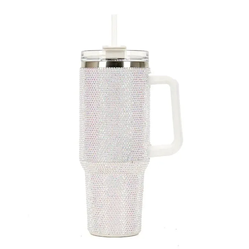 Rhinestone Embellished Travel Mug - 40oz Stainless Steel Vacuum Flask