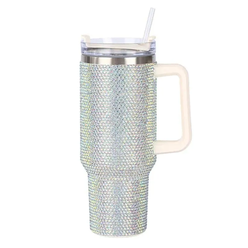 Rhinestone Embellished Travel Mug - 40oz Stainless Steel Vacuum Flask