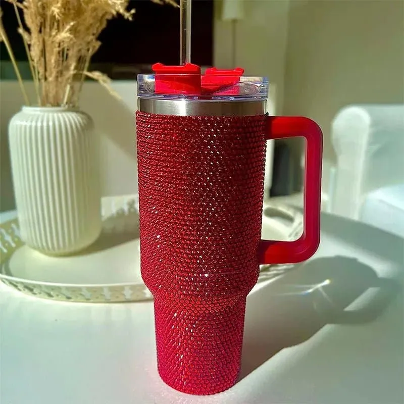 Rhinestone Embellished Travel Mug - 40oz Stainless Steel Vacuum Flask