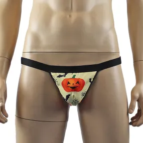 SALE - Mens Halloween Pumpkin Faces, Spiders and Bats G string Thong with Elastic Band