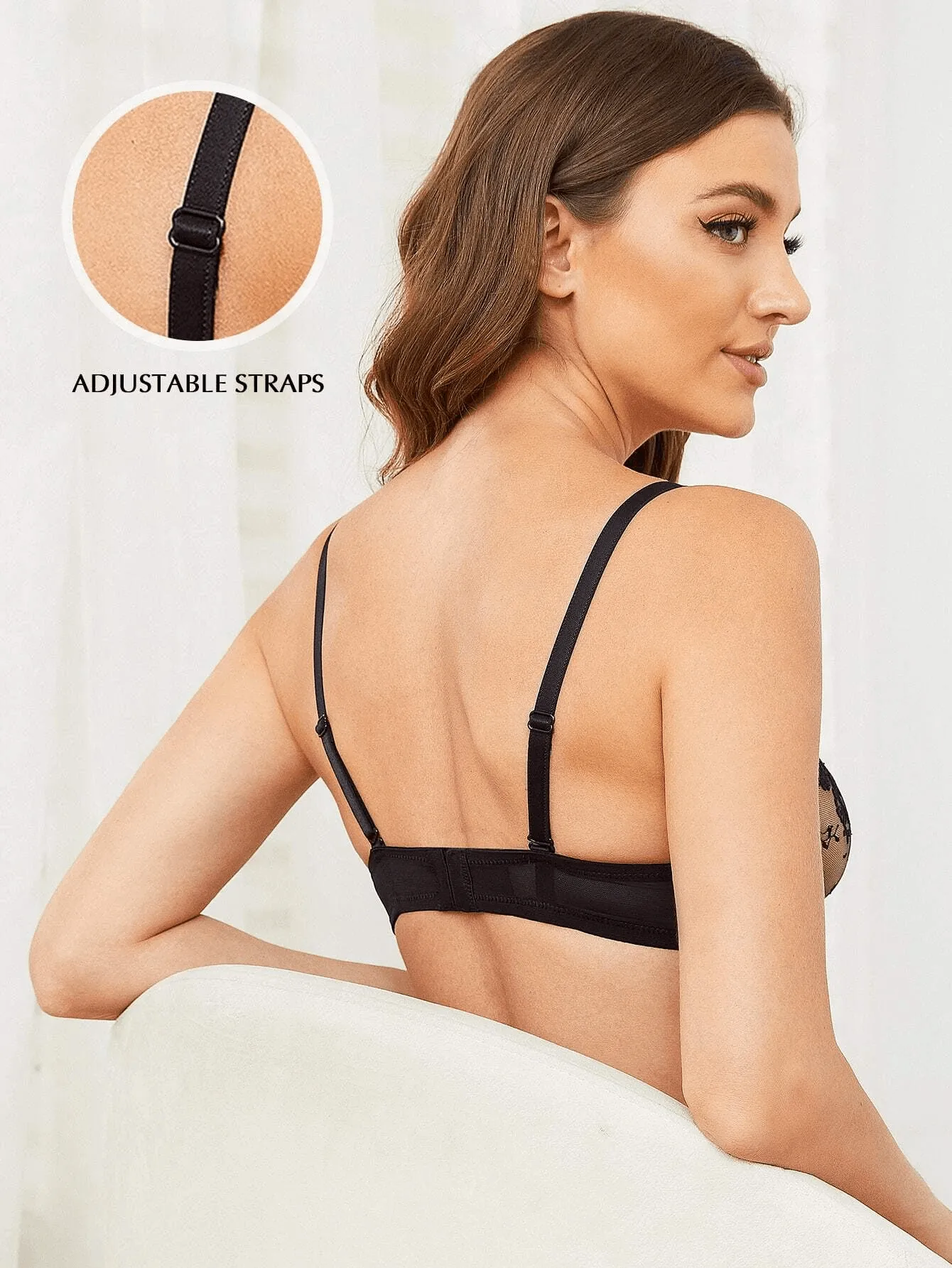 See Through Underwire Demi Sheer Bralette Bra Black