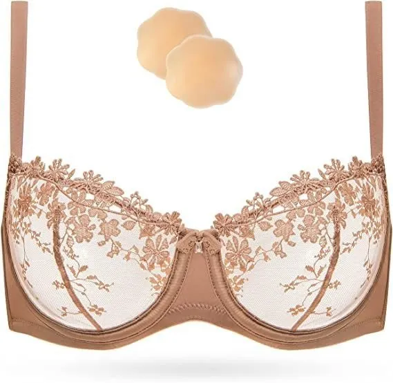 See Through Underwire Demi Sheer Bralette Bra Milk Coffee