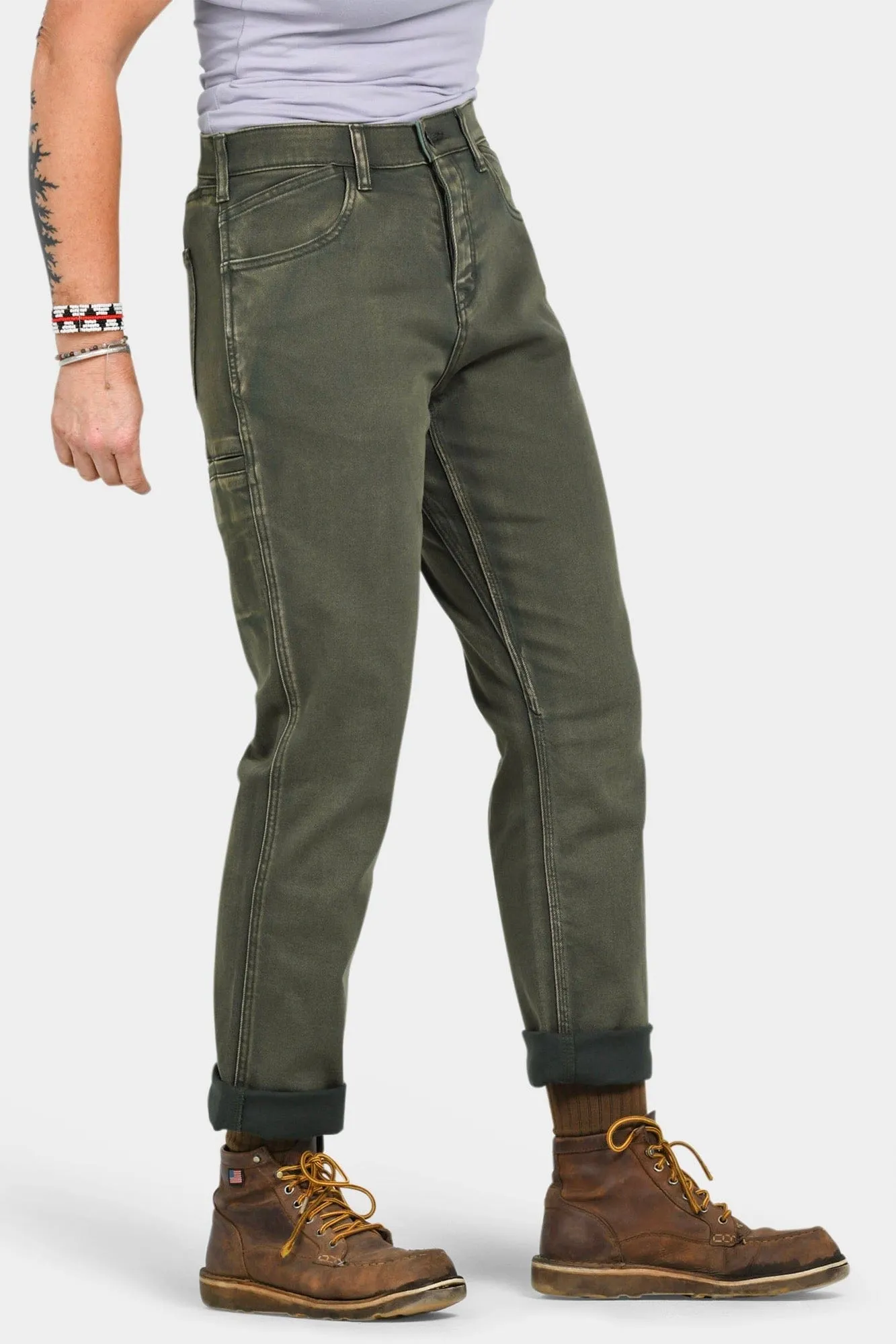 Shop Pant in Olive Green Denim