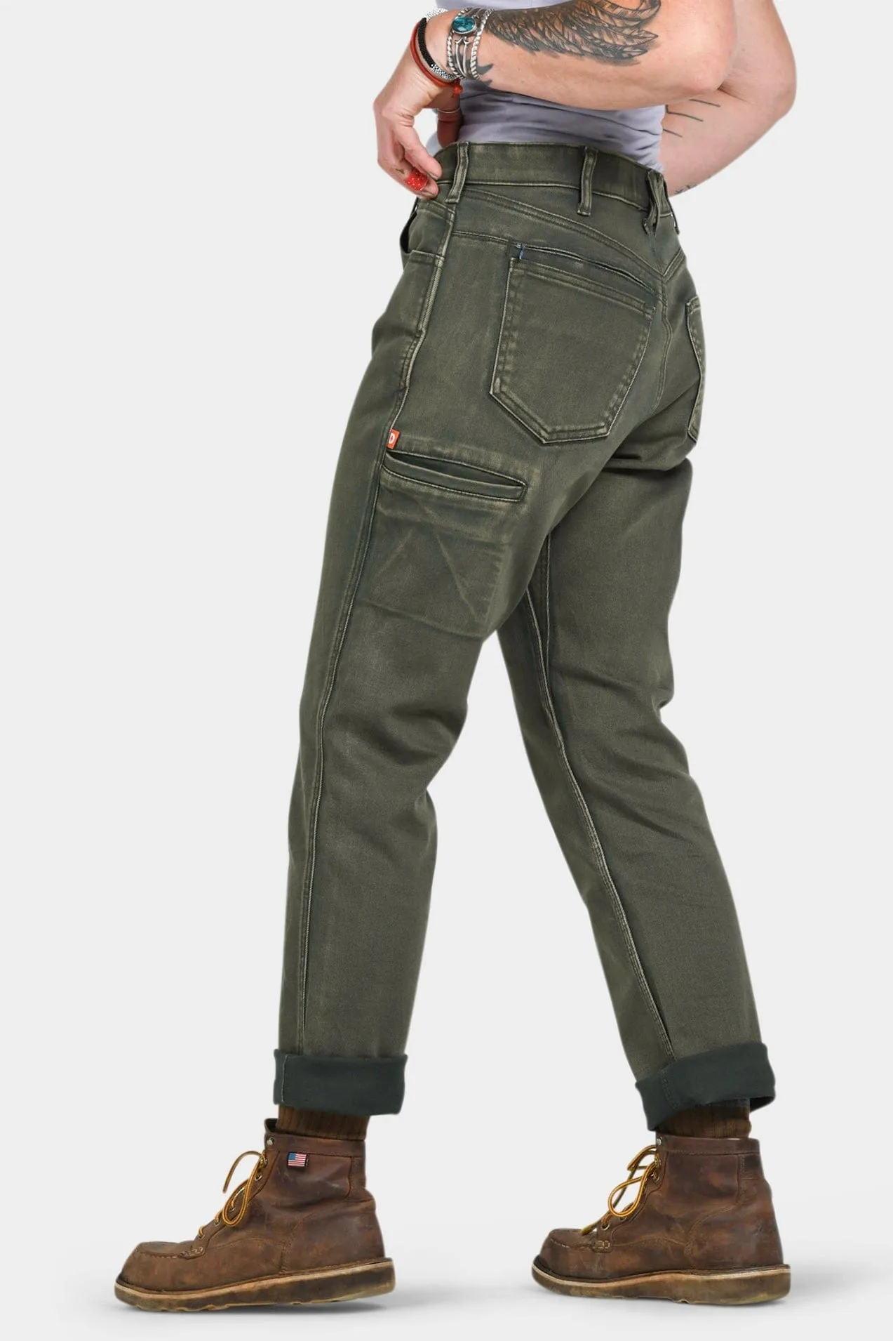 Shop Pant in Olive Green Denim