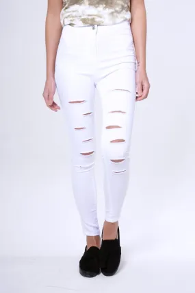 White Multi Ripped Skinny Jeans -Brianne