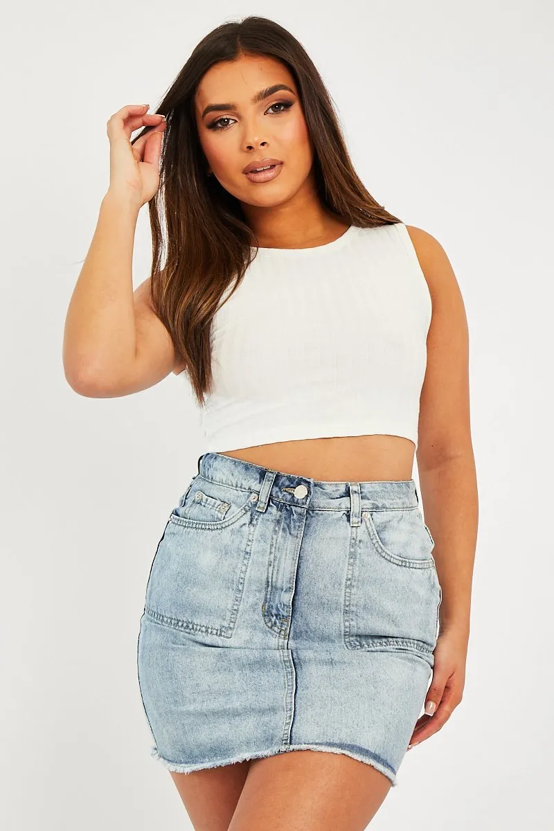 White Ribbed Vest Cropped Top - Briza