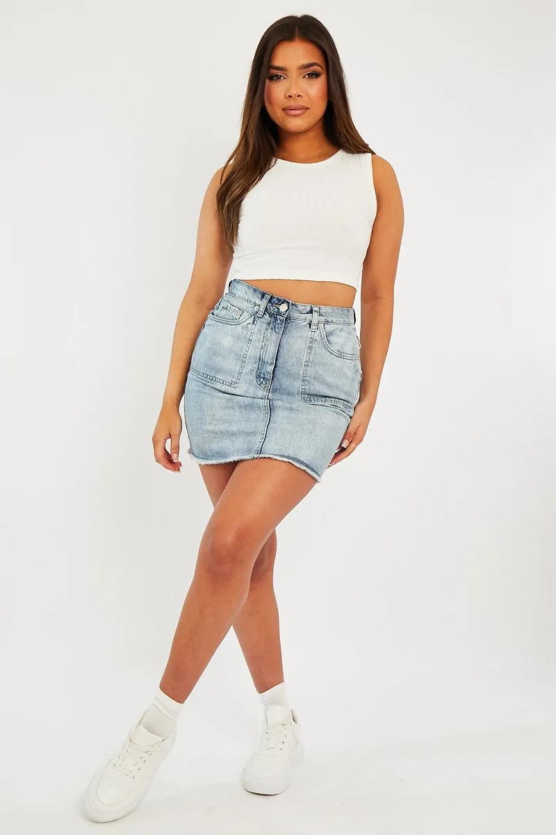 White Ribbed Vest Cropped Top - Briza