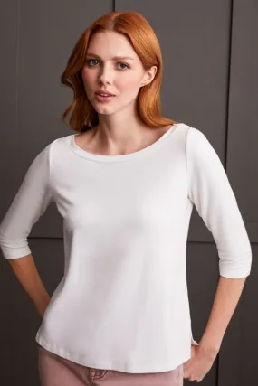 WIDE CREW NECK TOP WITH SIDE SLITS-Cream