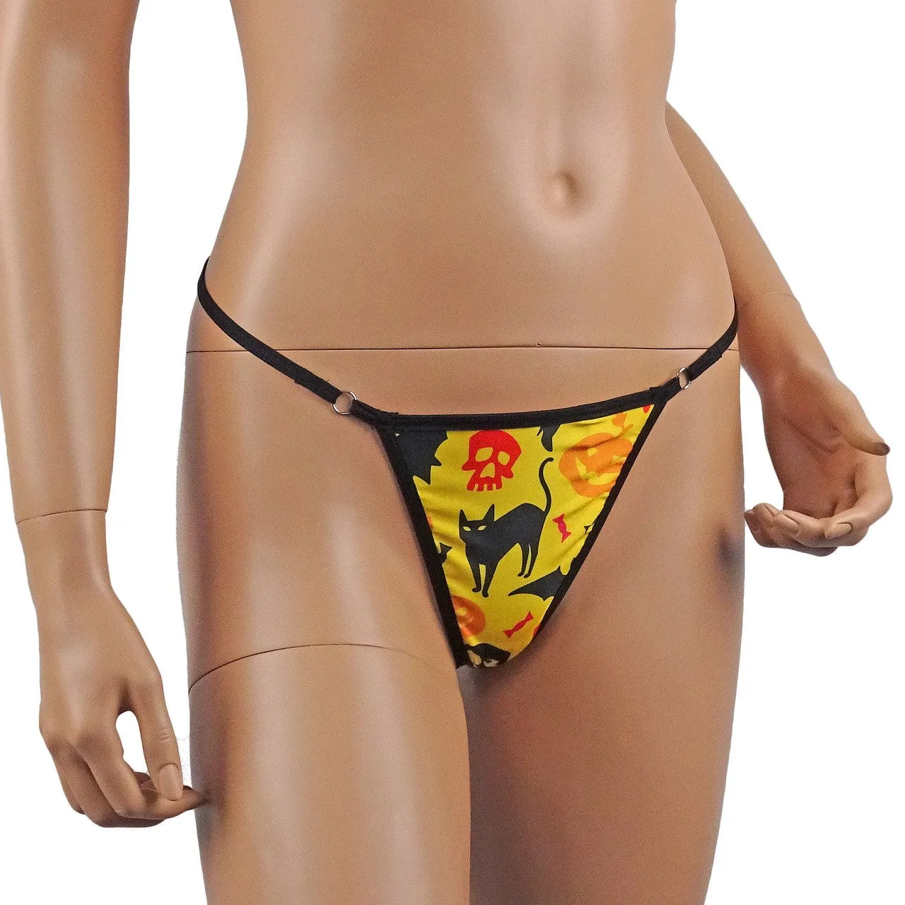 Womens Gothic Halloween G string Underwear, Witches, Bats & Cats