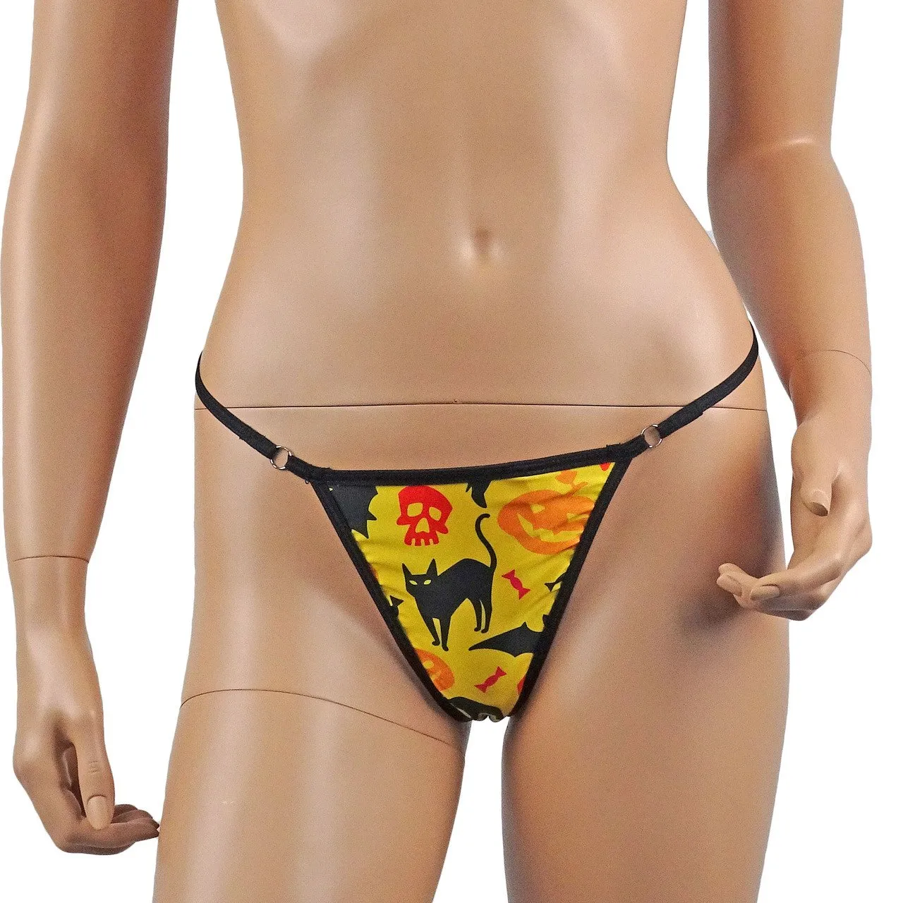 Womens Gothic Halloween G string Underwear, Witches, Bats & Cats