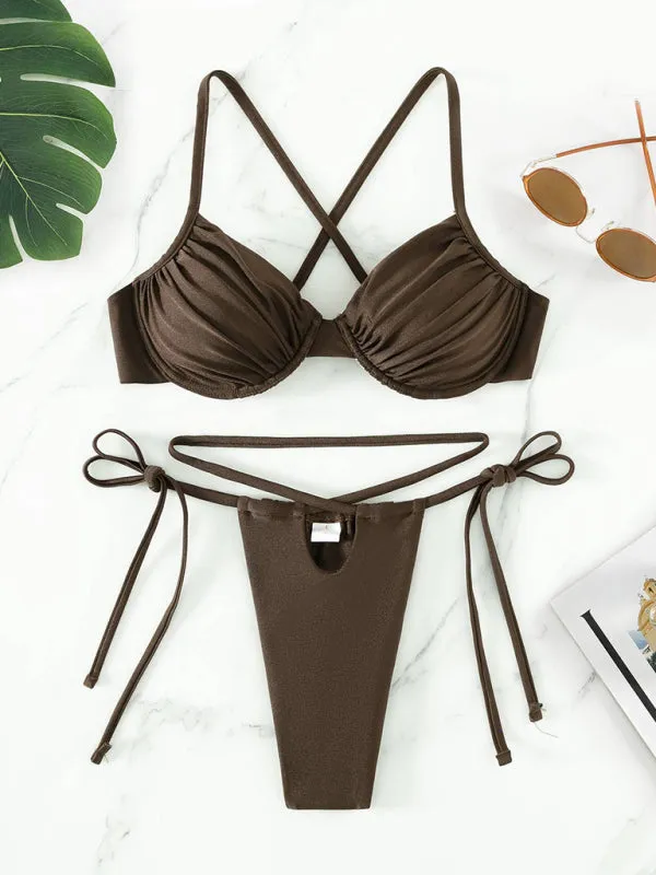 Women's Sexy Strappy Ruched Underwire Bikini